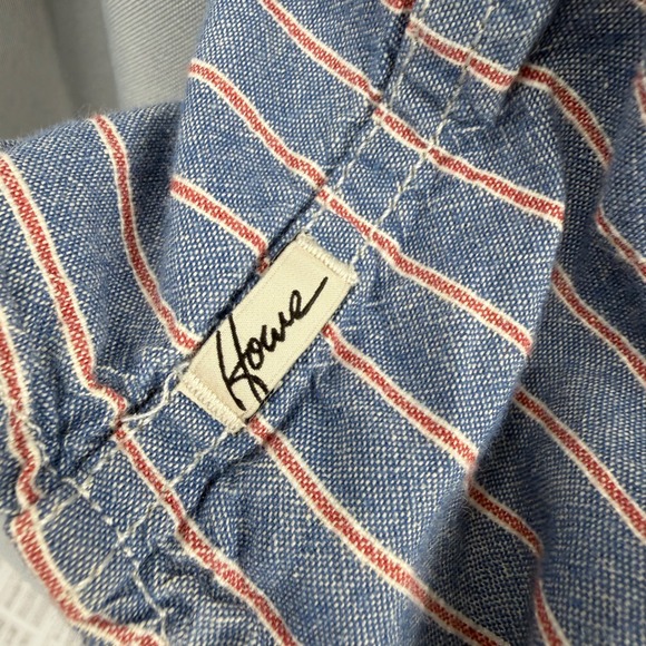 Howe Creative Workforce Mens Short Sleeve Button Up Shirt Blue Red Stripe Small - Picture 3 of 5